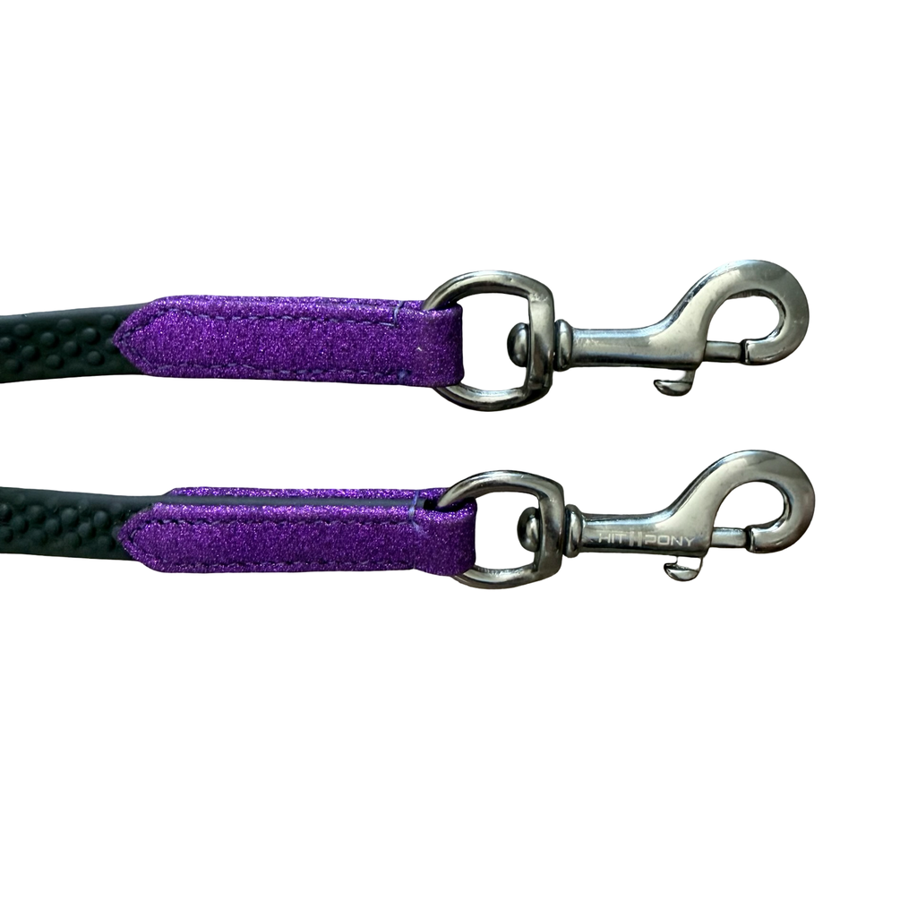 Rênes Shetland Hook Violet Glitter – Grip Biothane Black | HIT PONY