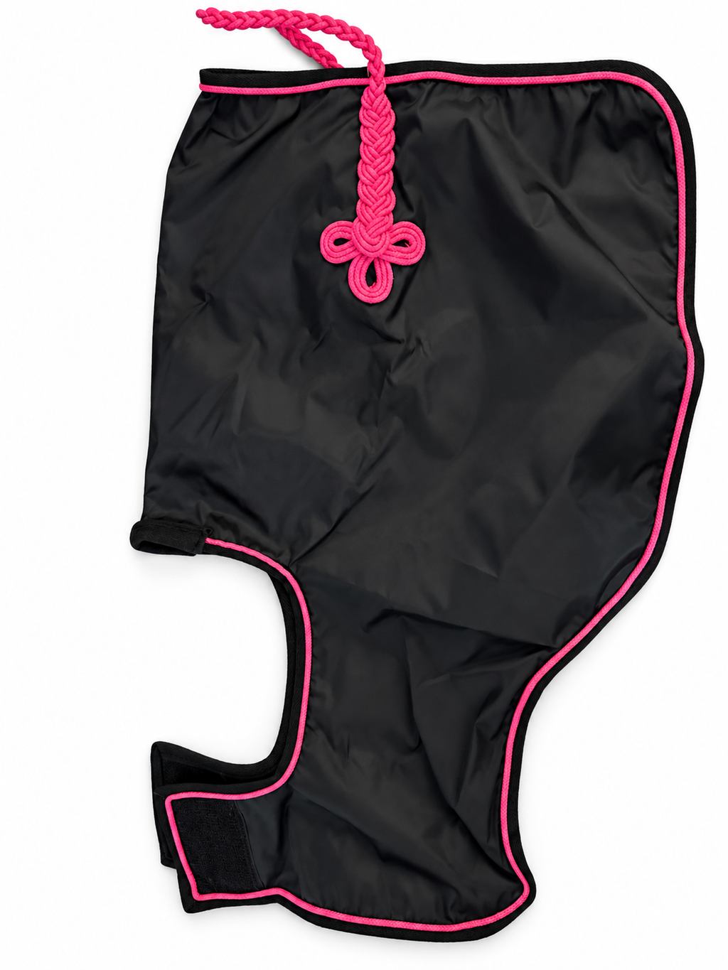 Couvre-reins imperméable noir et fuchsia pour poney, vue à plat côté droit sur fond blanc