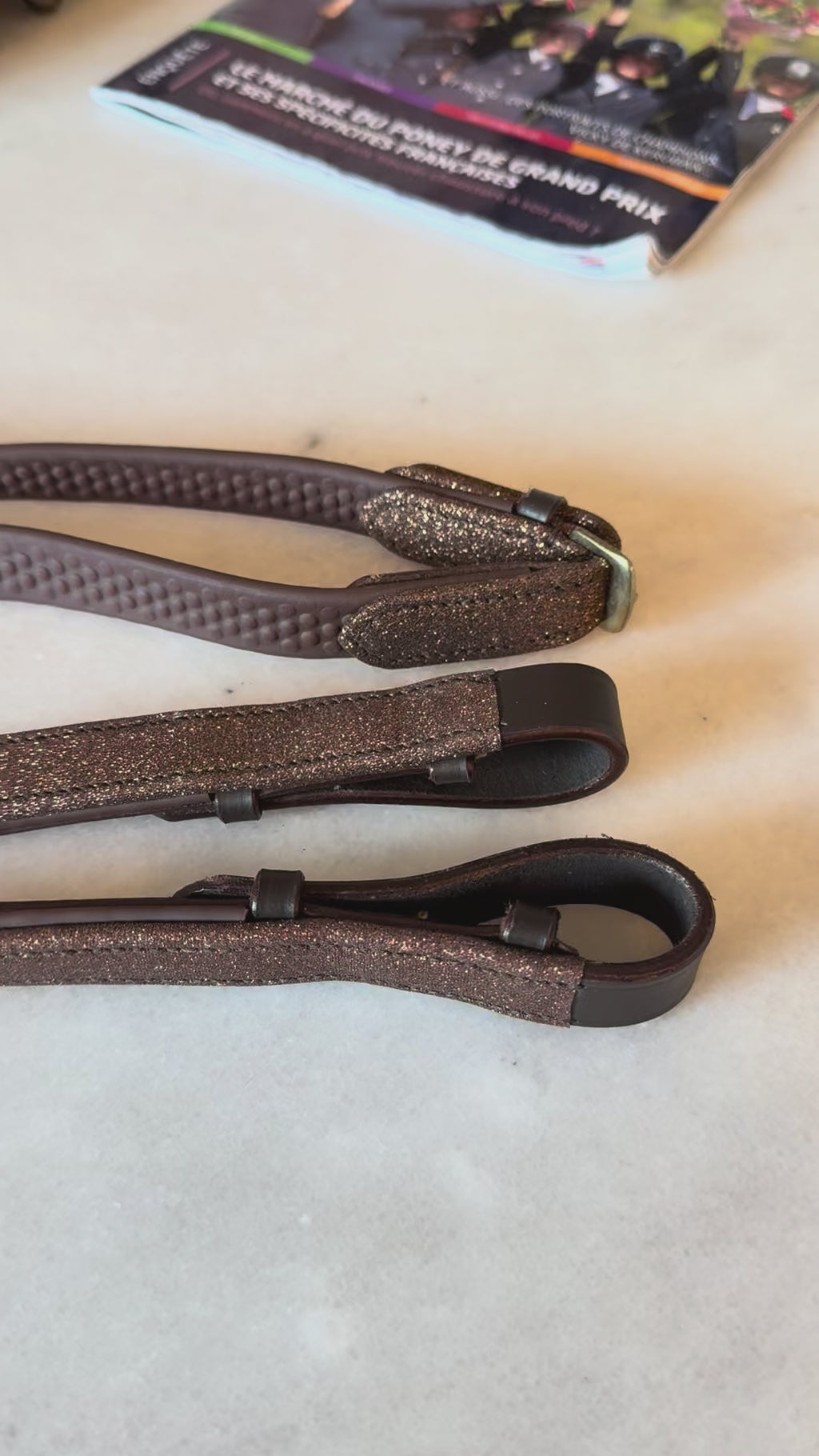Rênes Classic Fix Brown Glitter avec Arrêtoirs | HIT PONY