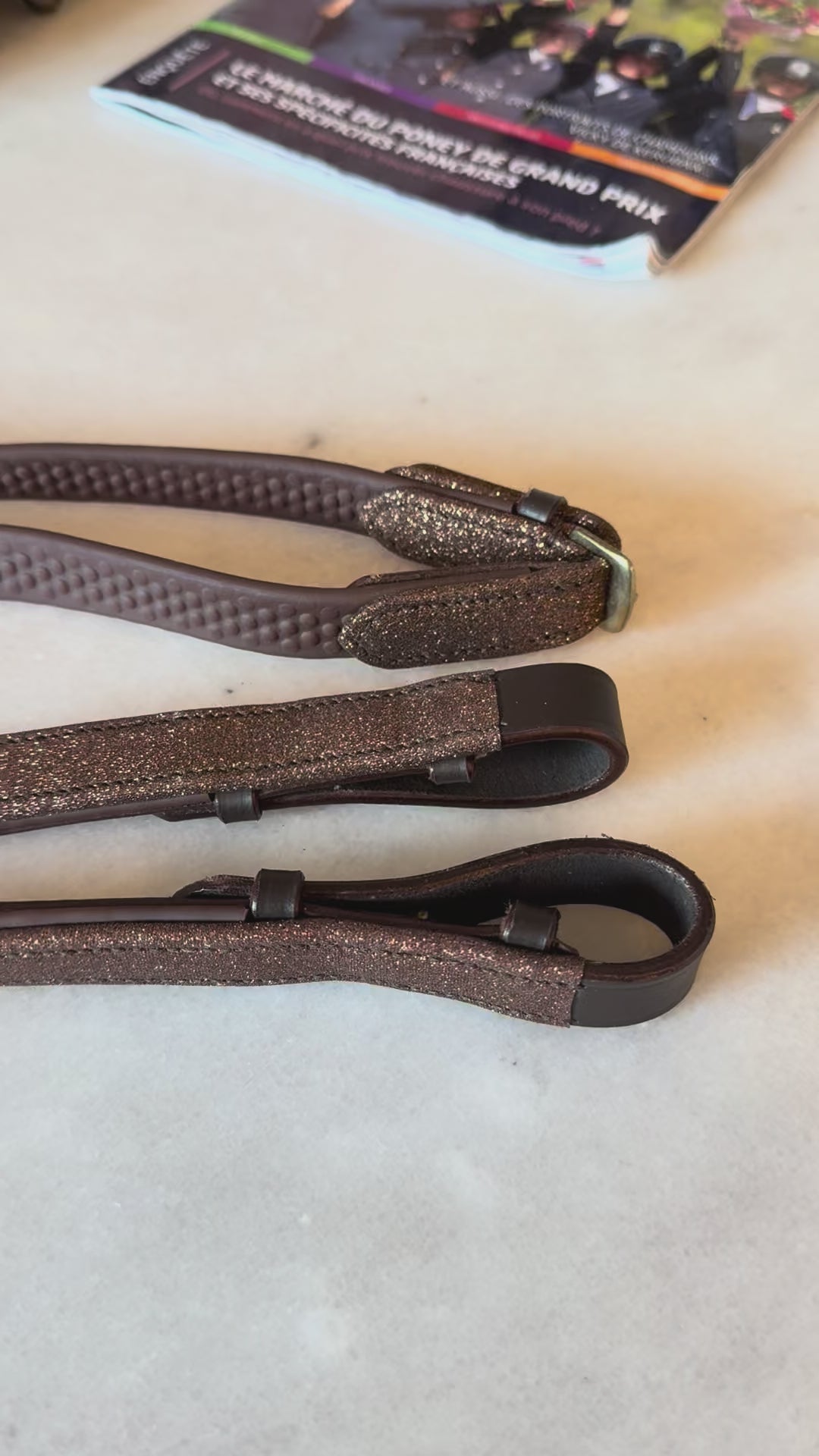 Rênes Classic Fix Brown Glitter avec Arrêtoirs | HIT PONY